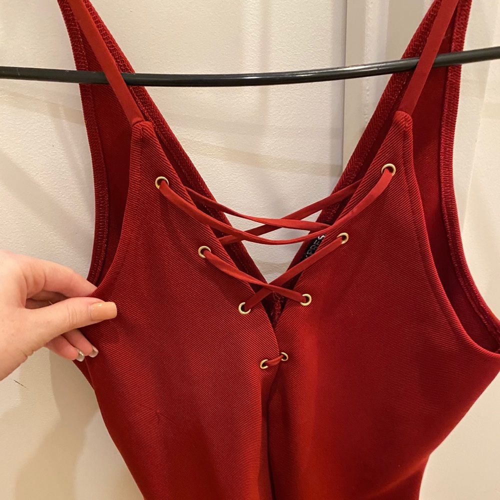 Express red tie front bodysuit